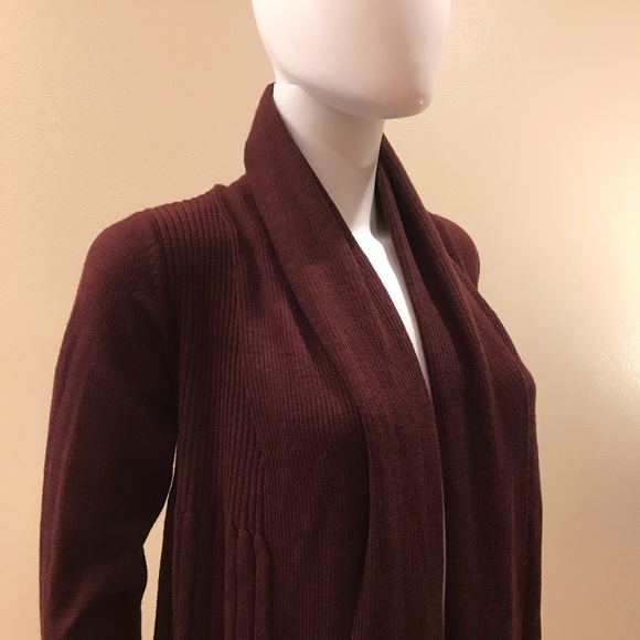 HM Long Cardigan Sweater Duster Womens Size XS Extra Small Burgundy Acrylic Wool - Picture 2 of 13